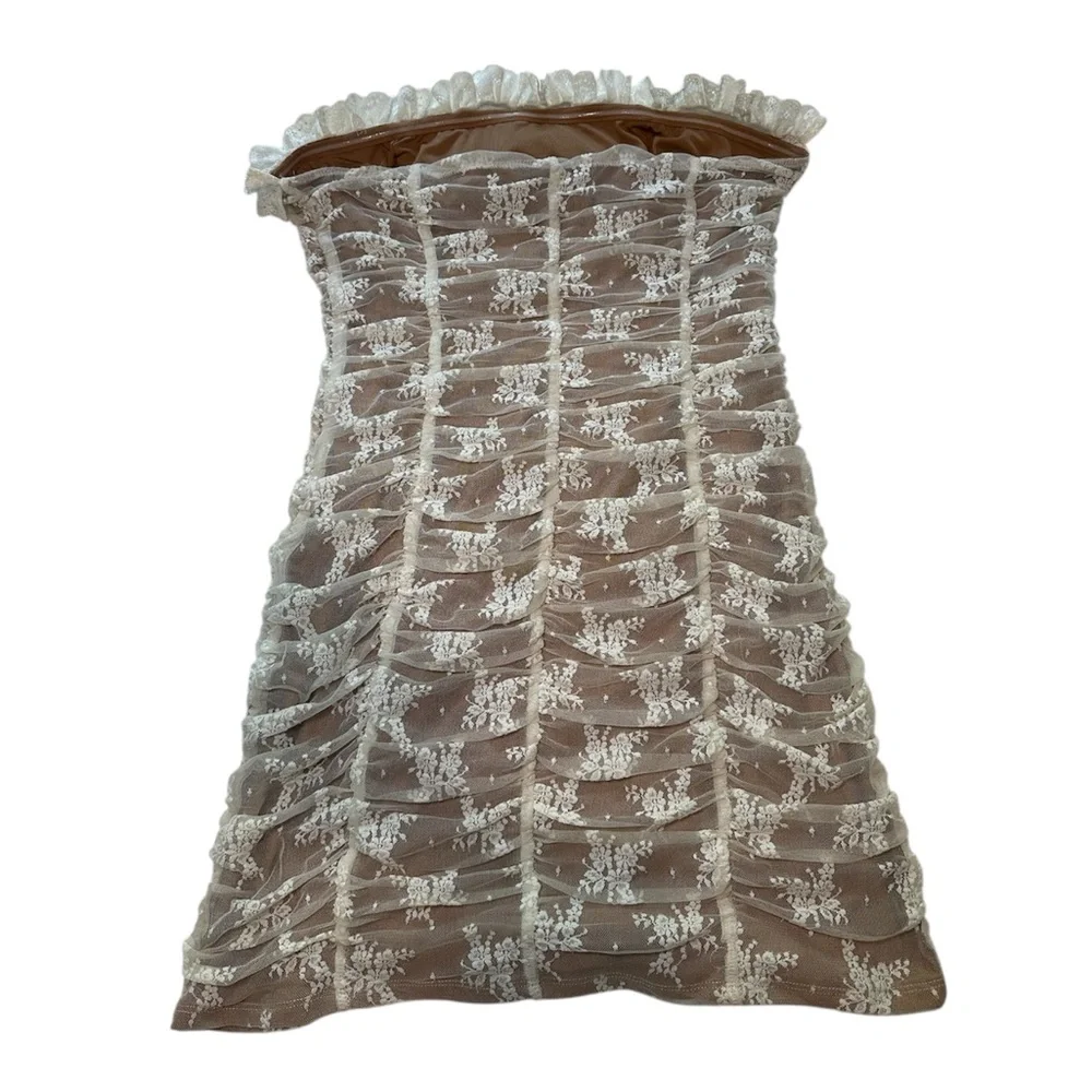 Majorelle Lace Trim Strapless Dress in Cream and Tan - Picture 4 of 6